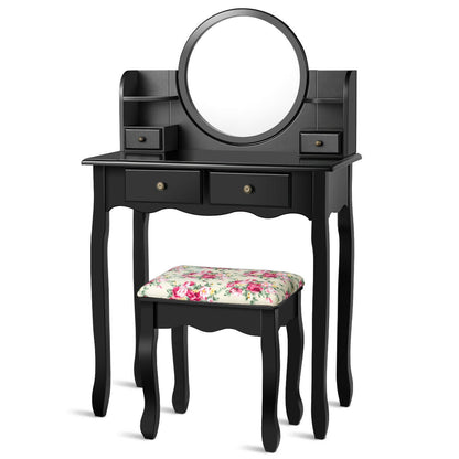 Makeup Vanity Table Set Girls Dressing Table with Drawers Oval Mirror