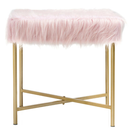 Faux Fur Ottoman Decorative Stool with Metal Legs
