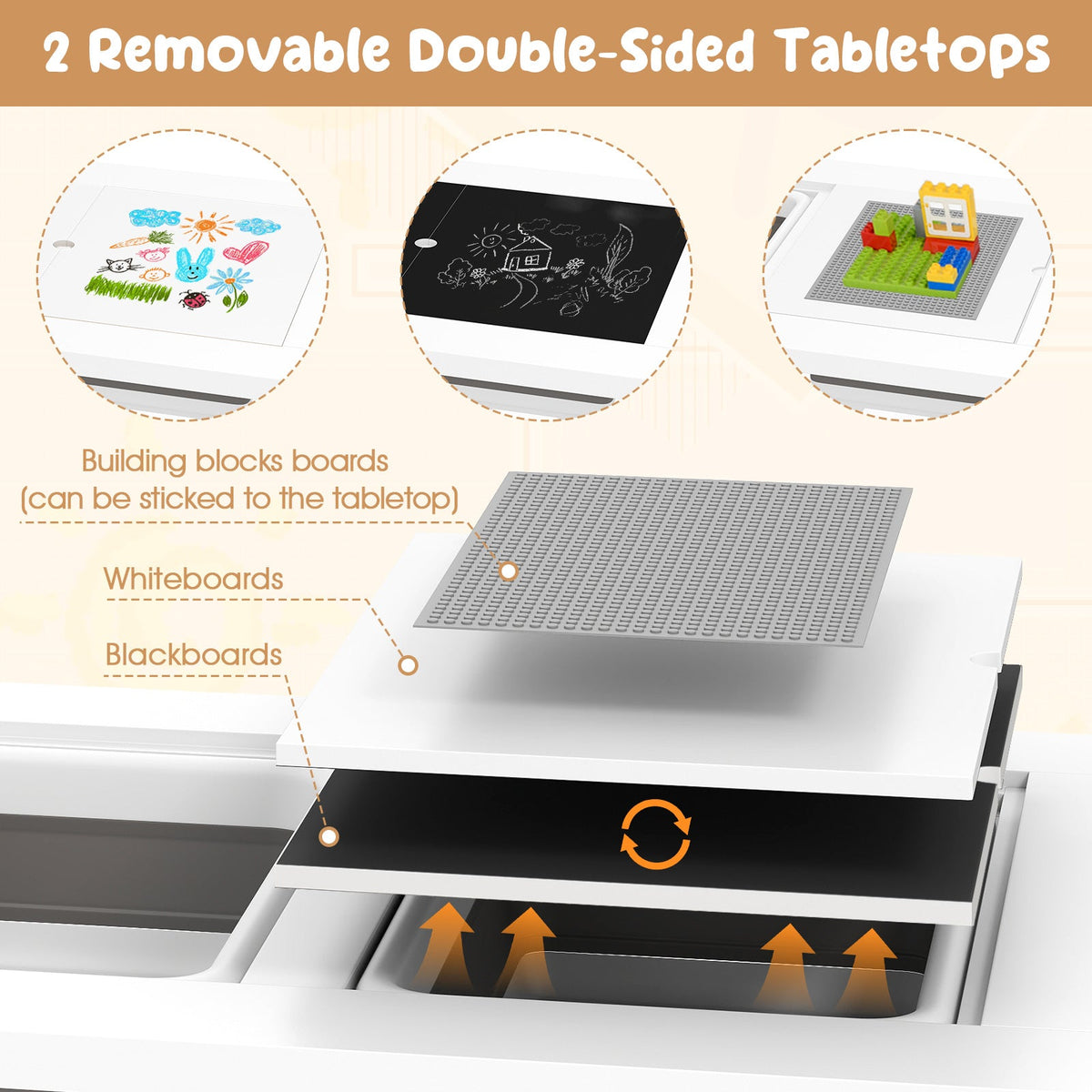Sensory Table and Chair Set for Kids 2-8 with Foldable Bins-White