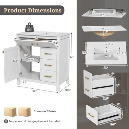 Single Bathroom Vanity with 2 Drawers and 1 Door-White