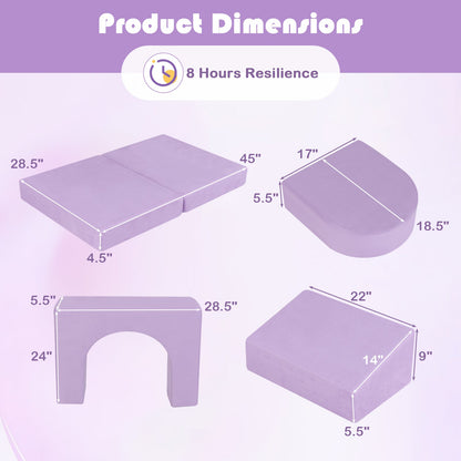 8-Piece Modular Kids Play Couch with Comfy Suede Fabric-Purple