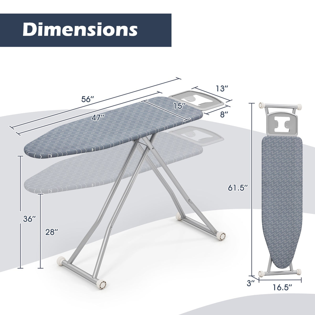 Ironing Board with Iron Rest and Removable Silver-Gray