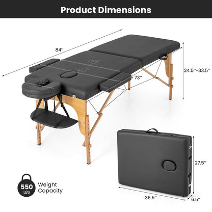 84 Inch Foldable Massage Table with Carrying Bag and Height Adjustable