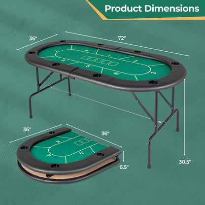 72 x 36 x 30.5 Inch Foldable Poker Table with 8 Cup Holders-Green