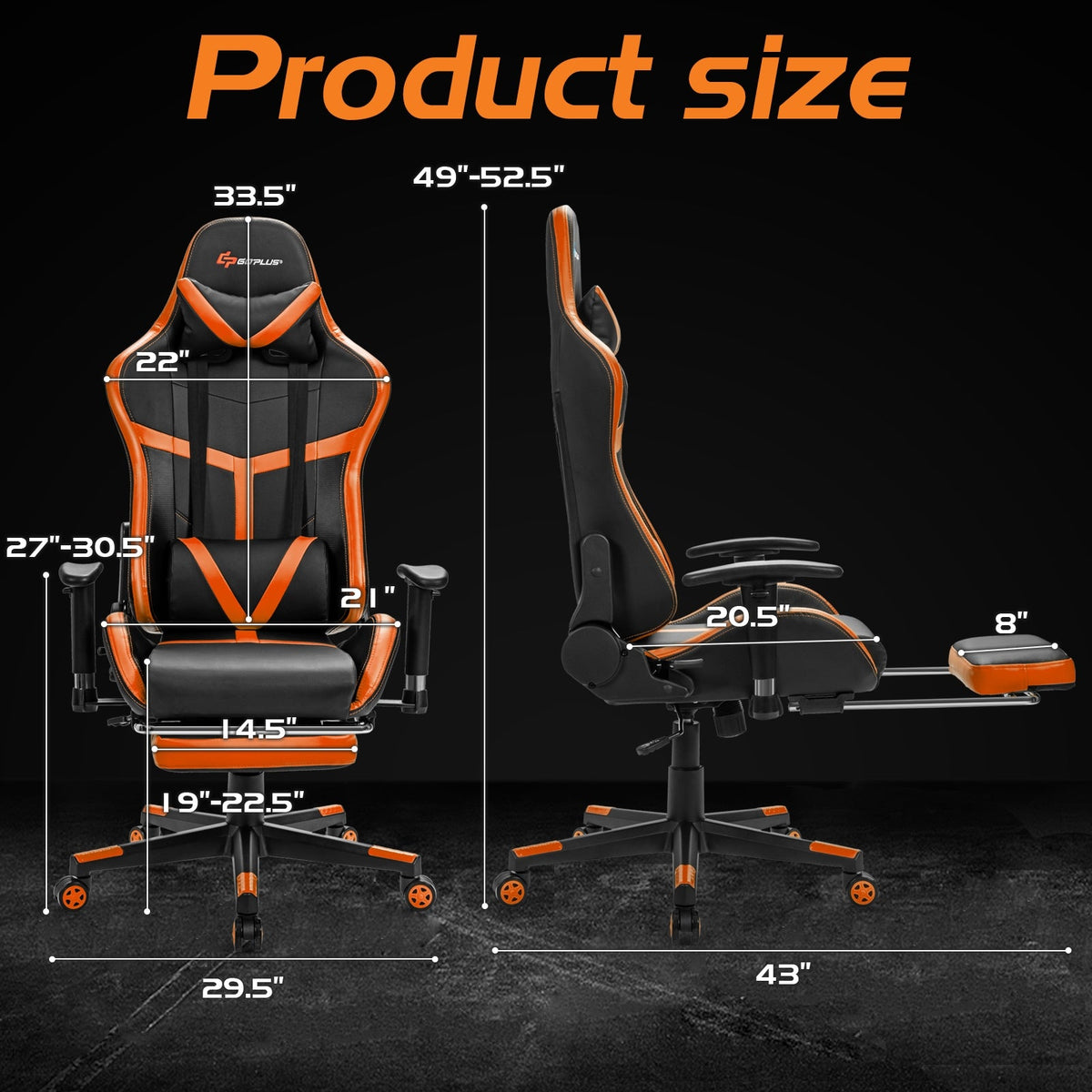 Reclining Racing Chair with Lumbar Support Footrest