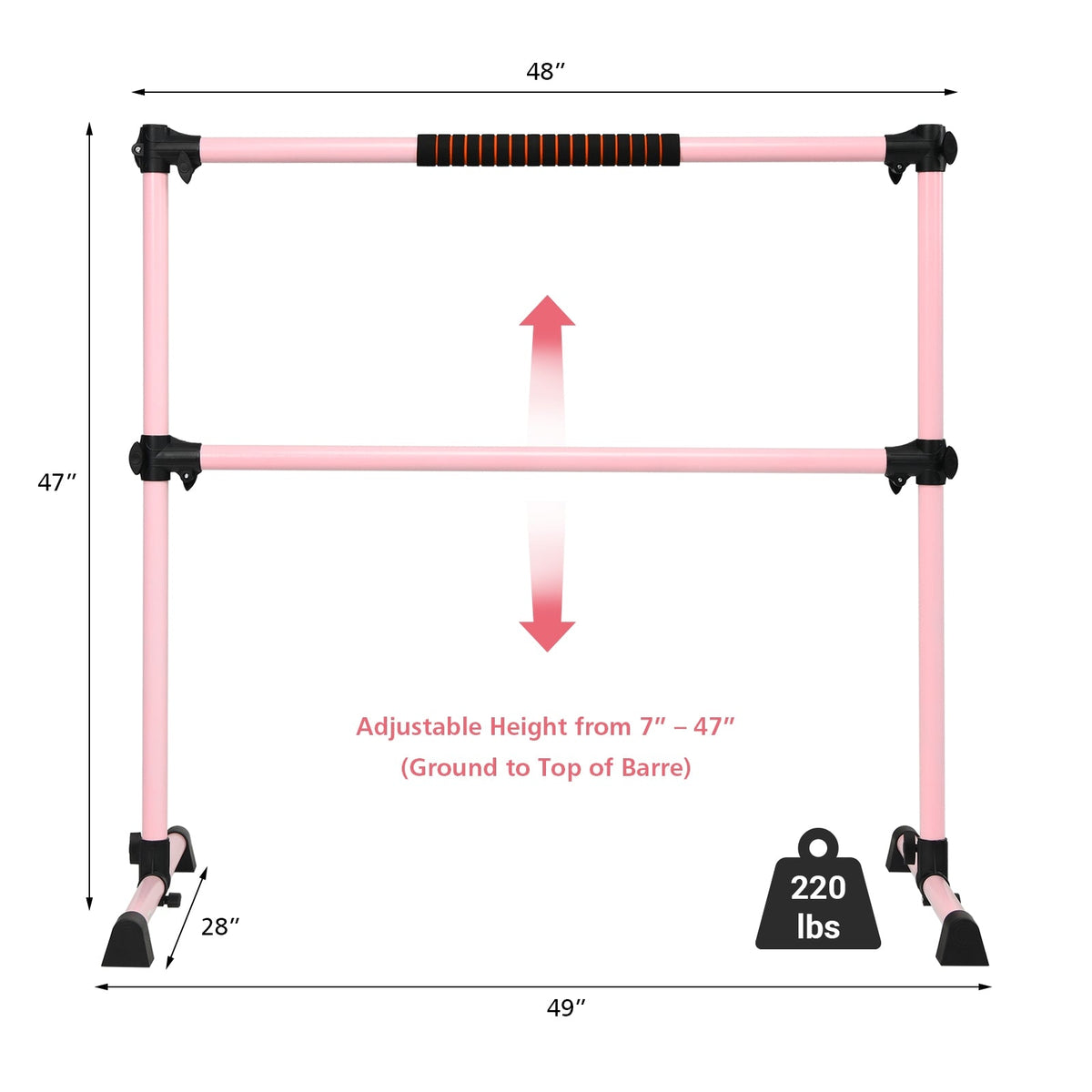 4 Feet Portable Ballet Barre with Adjustable Height