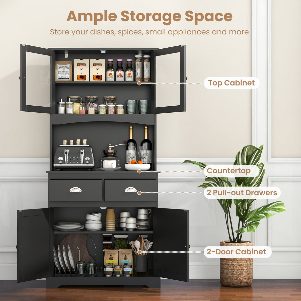 Tall Sideboard with 2 Drawers and Adjustable Shelves