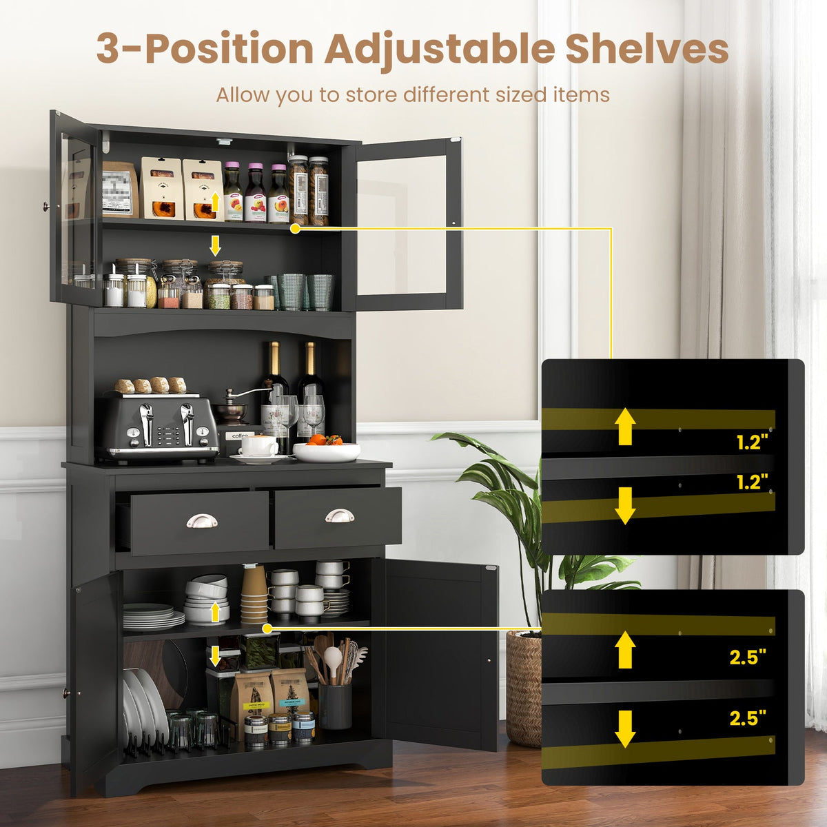 Tall Sideboard with 2 Drawers and Adjustable Shelves