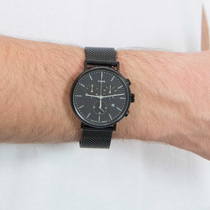 TIMEX TW2R27300 FAIRFIELD ESSENTIAL - MEN'S BLACK STAINLESS STEEL & INDIGLO WATCH