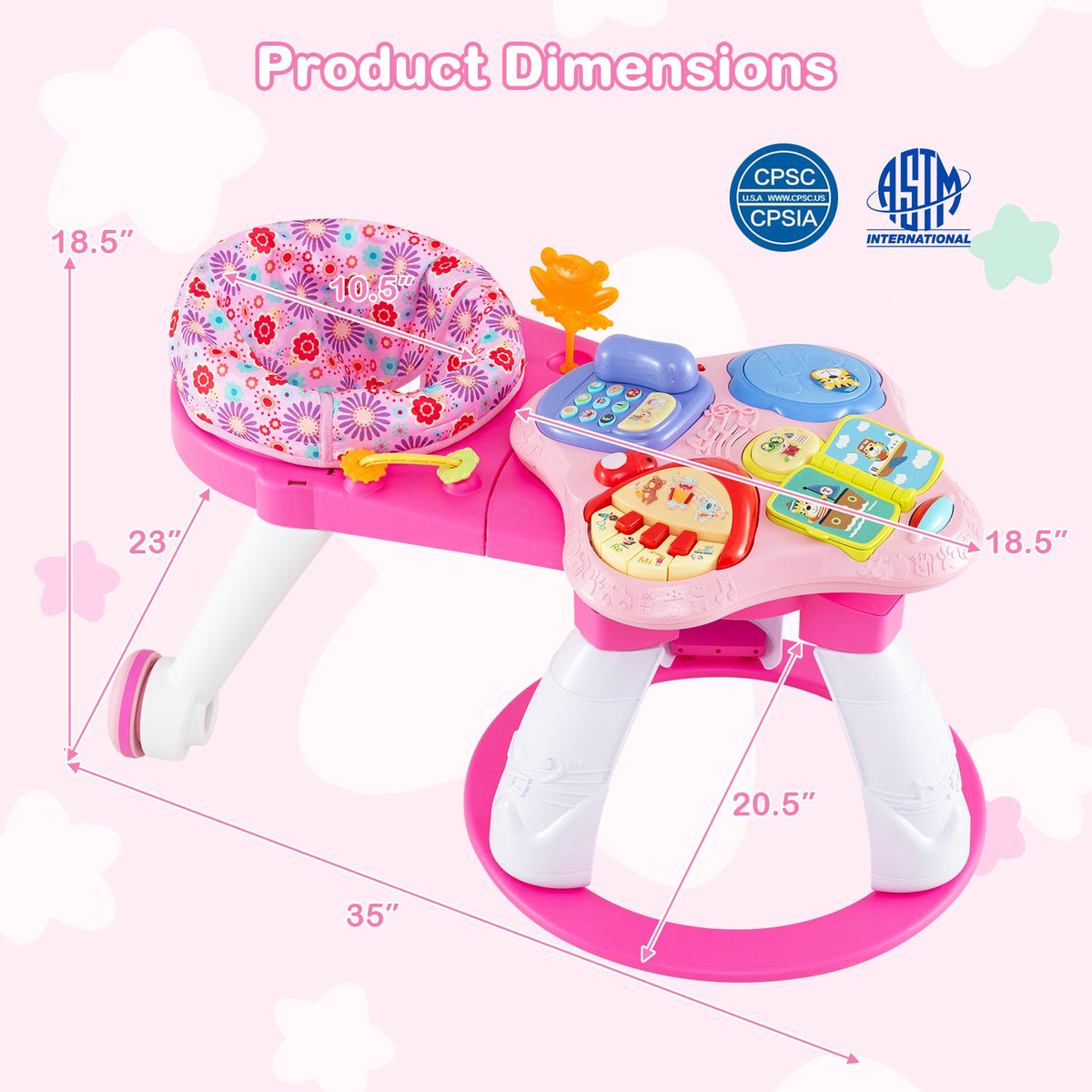 3 in 1 Baby Stationary Activity Center with Educational and Music Function Tabletop
