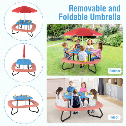 Toddler Outdoor Activity Table with Adjustable and Collapsible Umbrella-Blue