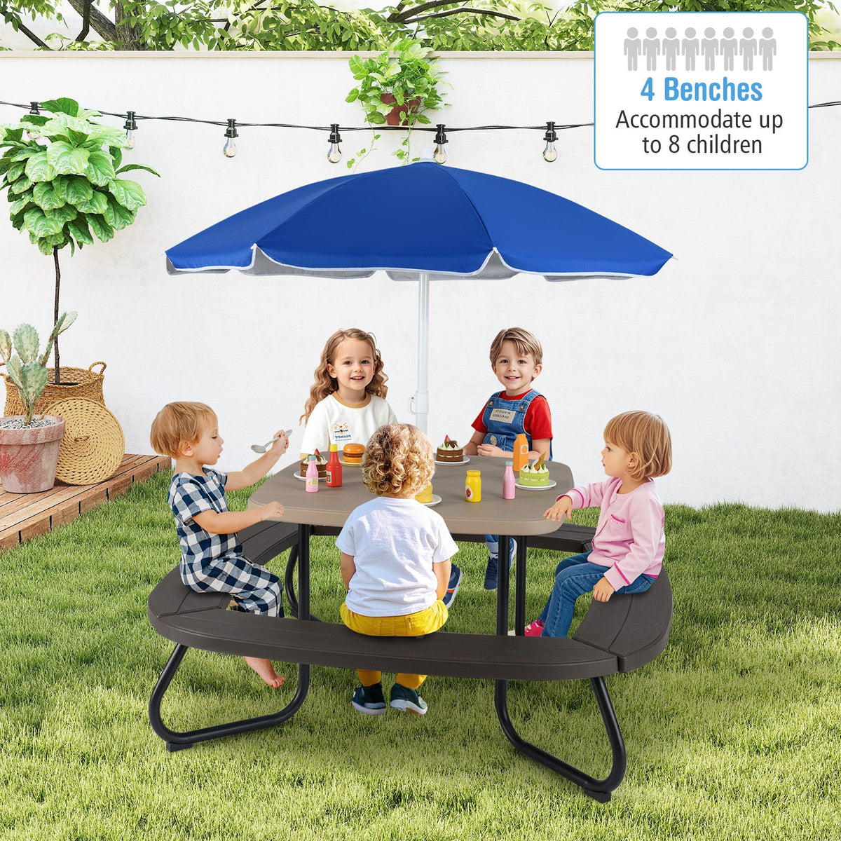 Toddler Outdoor Activity Table with Adjustable and Collapsible Umbrella-Brown