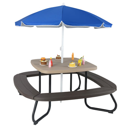 Toddler Outdoor Activity Table with Adjustable and Collapsible Umbrella-Brown
