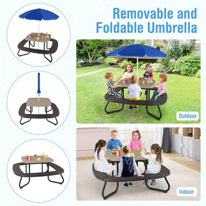 Toddler Outdoor Activity Table with Adjustable and Collapsible Umbrella-Brown