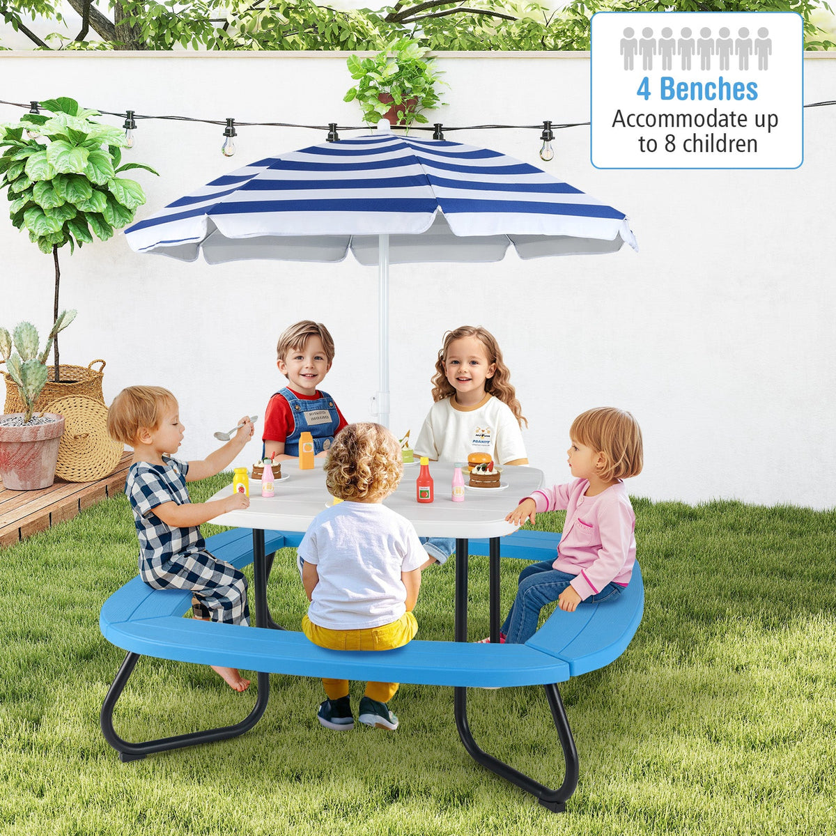 Toddler Outdoor Activity Table with Adjustable and Collapsible Umbrella-White