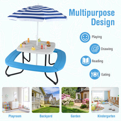 Toddler Outdoor Activity Table with Adjustable and Collapsible Umbrella-White