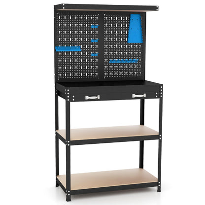 Tool Storage Workbench with Pegboard with 14 Hanging Accessories for Garage