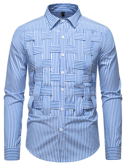 Men's Striped Woven Pattern Long Sleeve Shirt