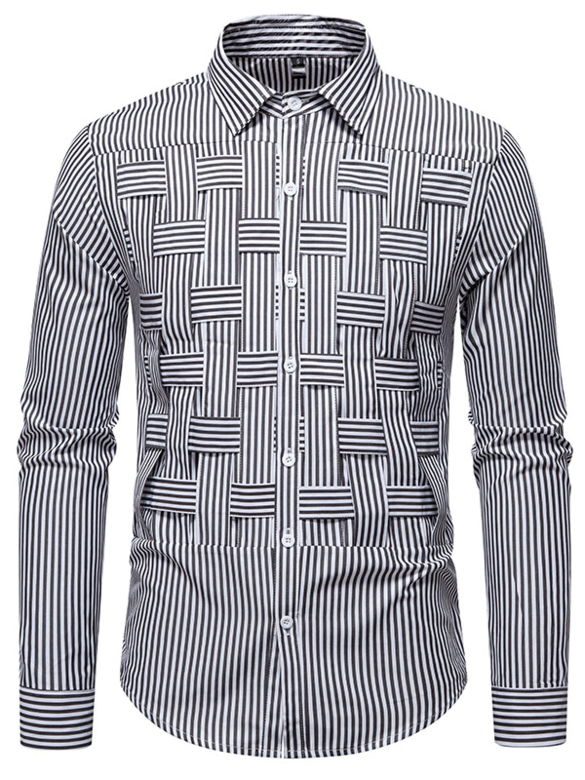 Men's Striped Woven Pattern Long Sleeve Shirt