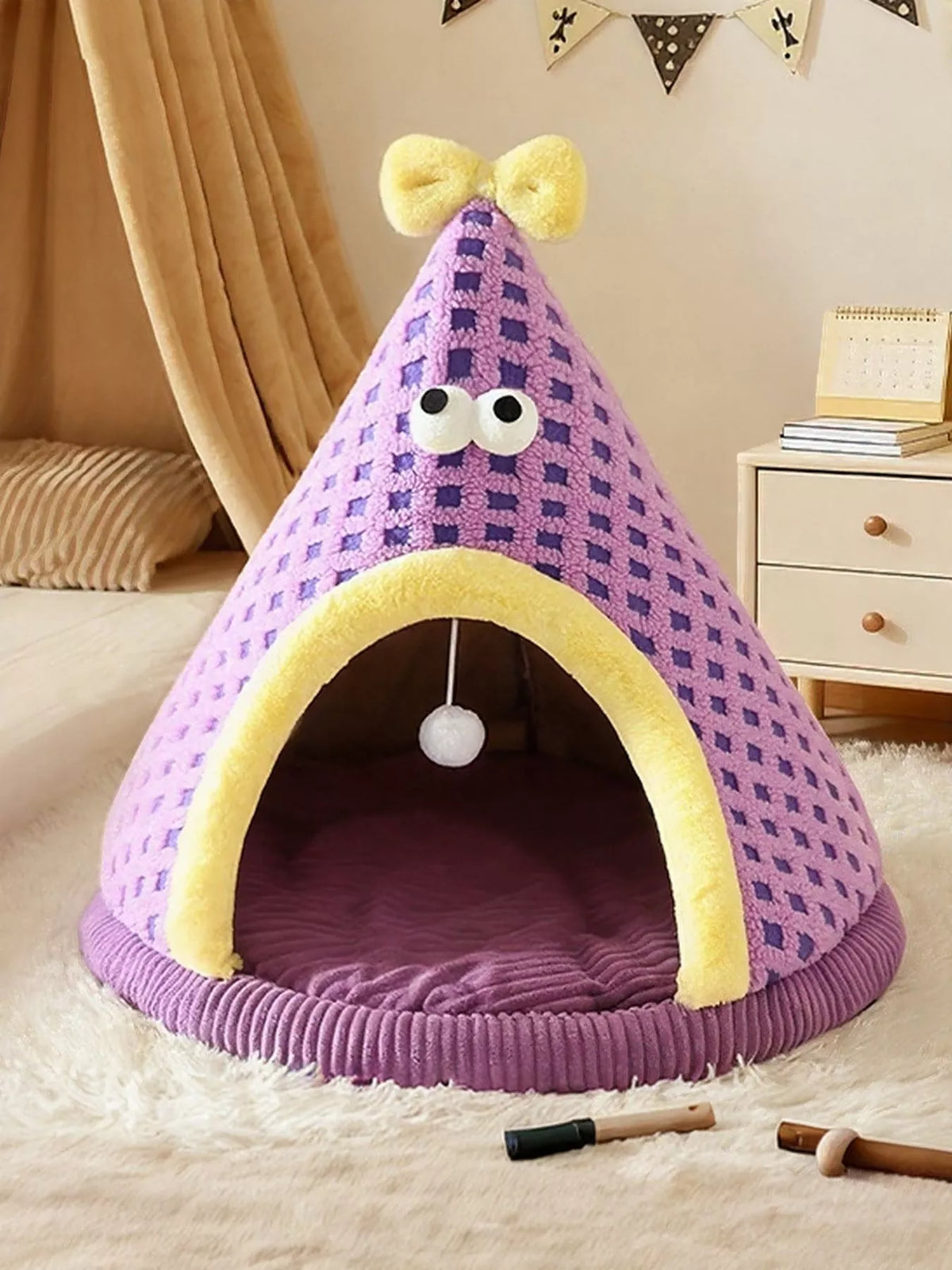 Cute Cartoon Style Pet Nest with Hanging Ball