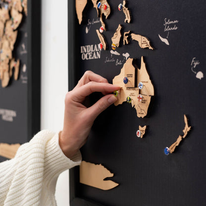3D Wooden Triptych World Map Gold