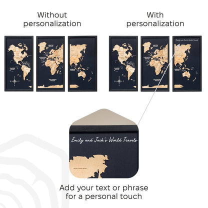 3D Wooden Triptych World Map Gold