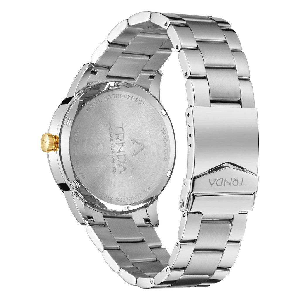 TRNDA TRENDY STAINLESS STEEL MEN'S WATCH - TIMELESS GOLD & SILVER FASHION STATEMENT