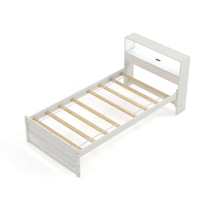 Twin Size Bed Frame with Storage Headboard and Charging Station