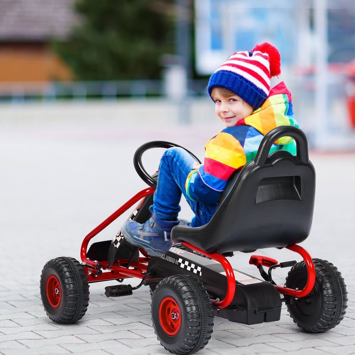 4 Wheel Pedal Powered Ride On with Adjustable Seat-Red