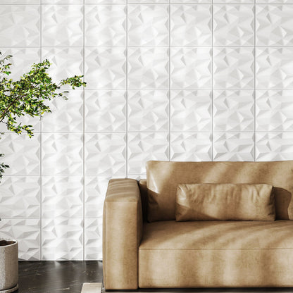 50-Pack 3D Wall Panels PVC Interior Wall Decoration with Diamond Accent-White