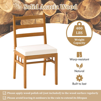 6 Pieces Patio Acacia Wood Dining Set with Bench Rectangular Table and Chairs