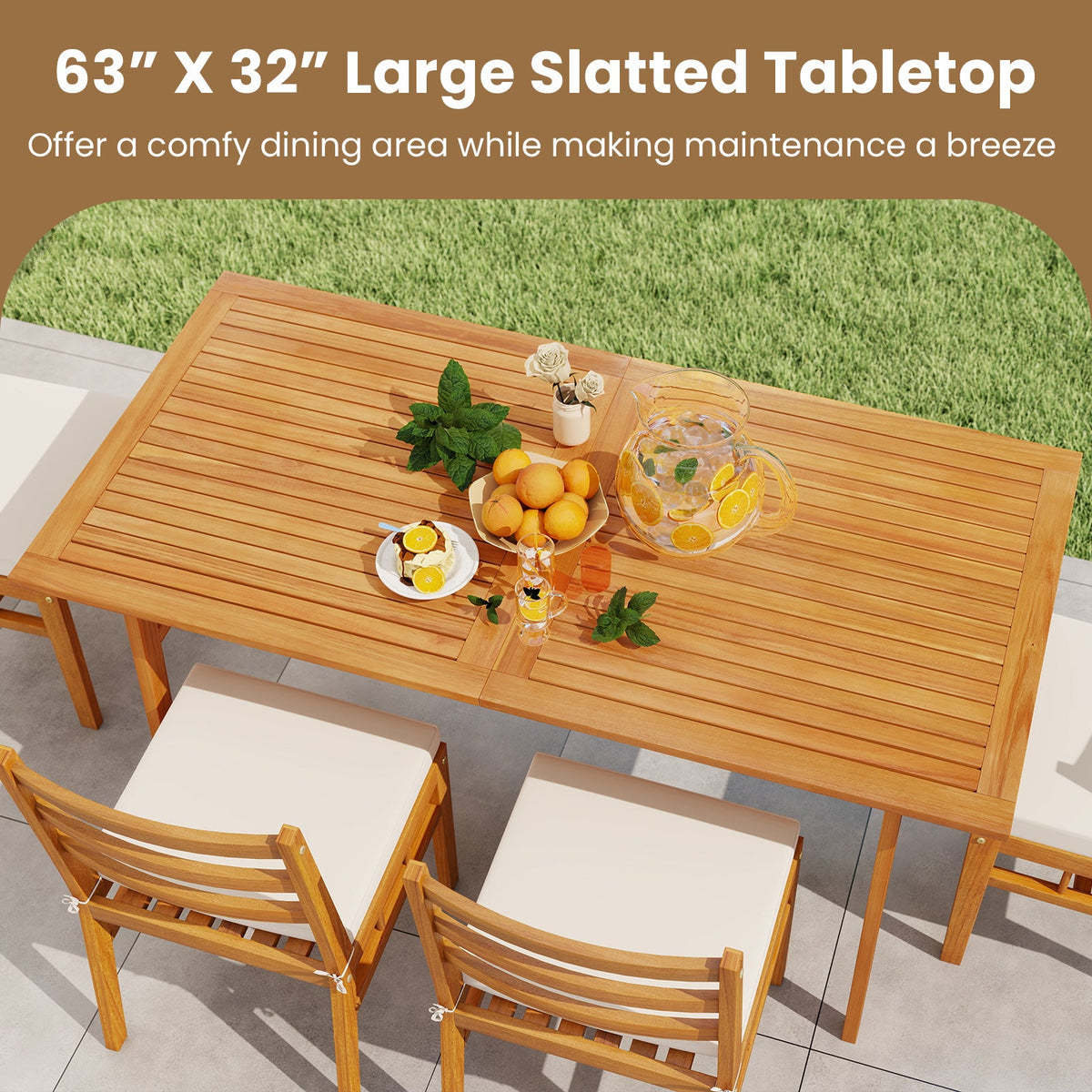 7 Pieces Patio Acacia Wood Dining Set Outdoor Rectangular Table and Chairs Set