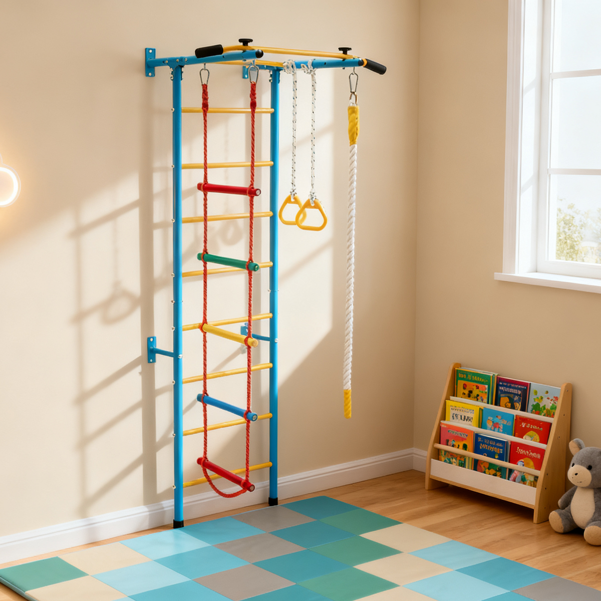 5-in-1 Swedish Ladder with Folding Baby Play Mat for Solid Wall