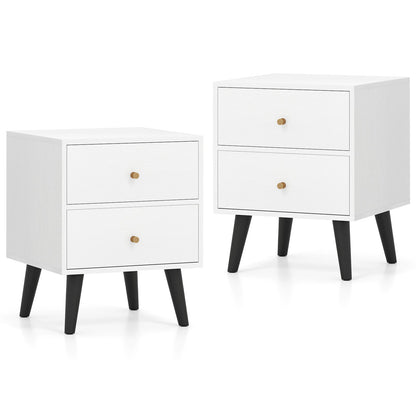 Nightstand Set of 2 Mid Century Modern Bedside Table with Golden Knobs and Raised Support Legs