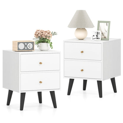 Nightstand Set of 2 Mid Century Modern Bedside Table with Golden Knobs and Raised Support Legs
