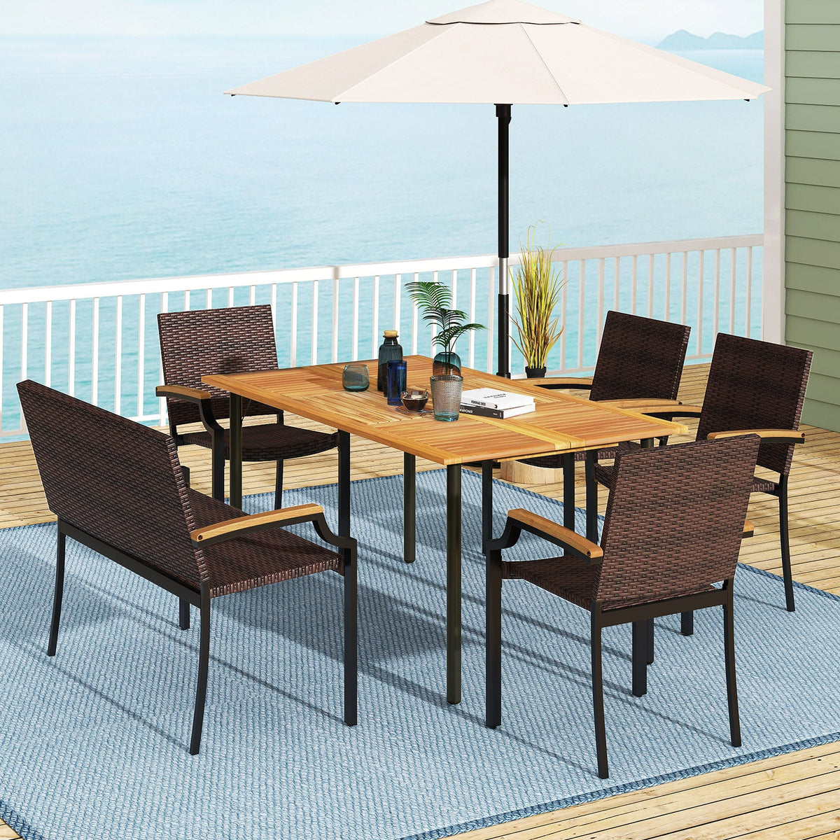 6 Pieces Outdoor Dining Set with Umbrella Hole