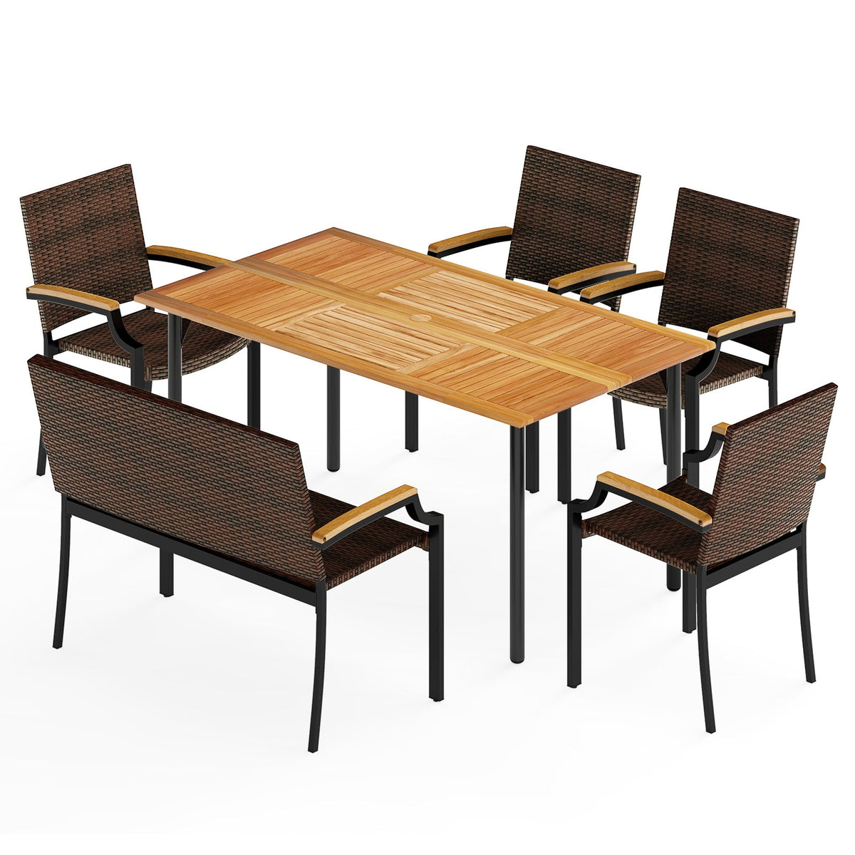 6 Pieces Outdoor Dining Set with Umbrella Hole