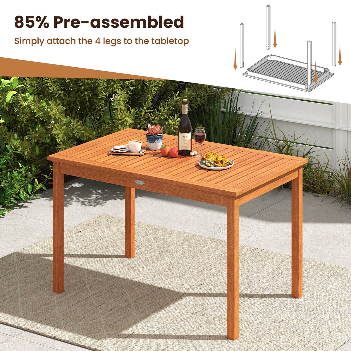 5 Pieces Patio Wood Dining Set Outdoor Rectangular Table and Chairs