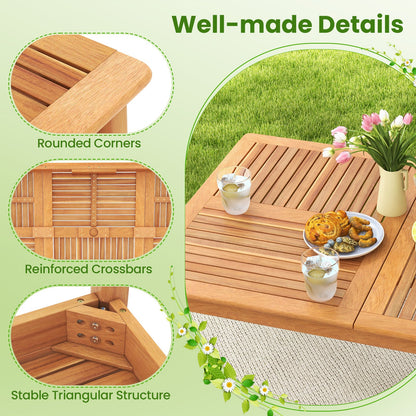 9-Pieces Patio Dining Table Set Wood Rectangular Dining Table with 8 Chairs and Slatted Tabletop