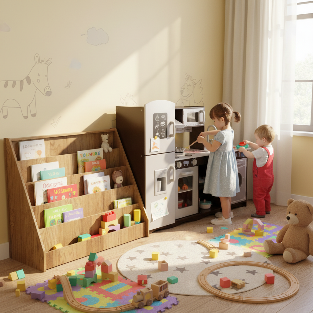 Kids Toy Storage & Pretend Play Kitchen Bundle
