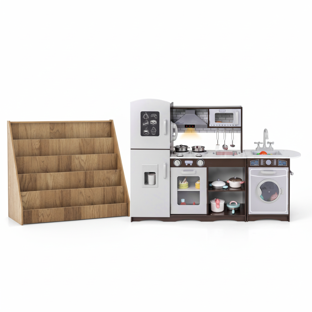 Kids Toy Storage & Pretend Play Kitchen Bundle