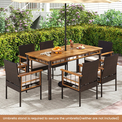 7 Pieces PE Wicker Patio Dining Set for Garden and Backyard