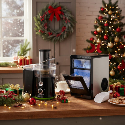 Countertop Nugget Ice Maker and Powerful Fruit Vegetable Juicer Combo for Refreshing Beverages
