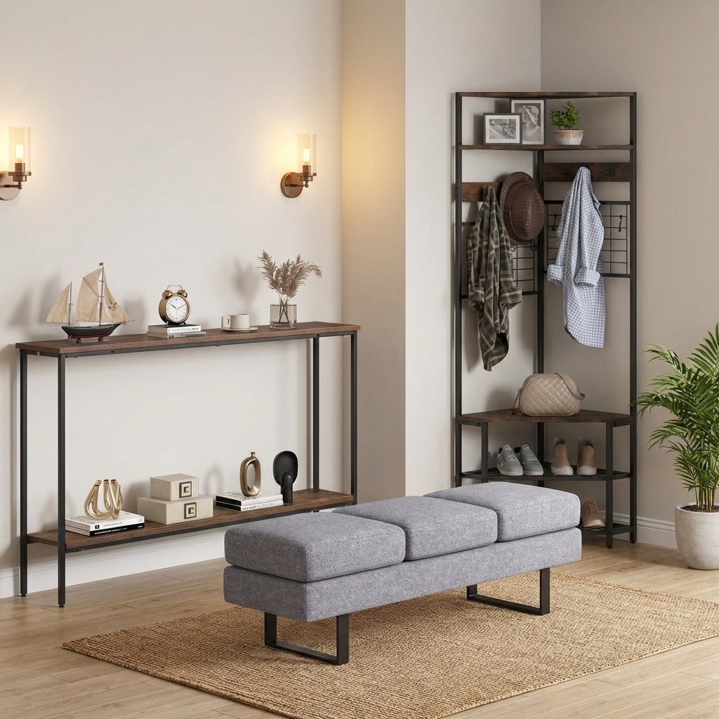 Entryway Set with 44 Inch Console Table 5-Tier Corner Hall Tree and Waiting Room Bench