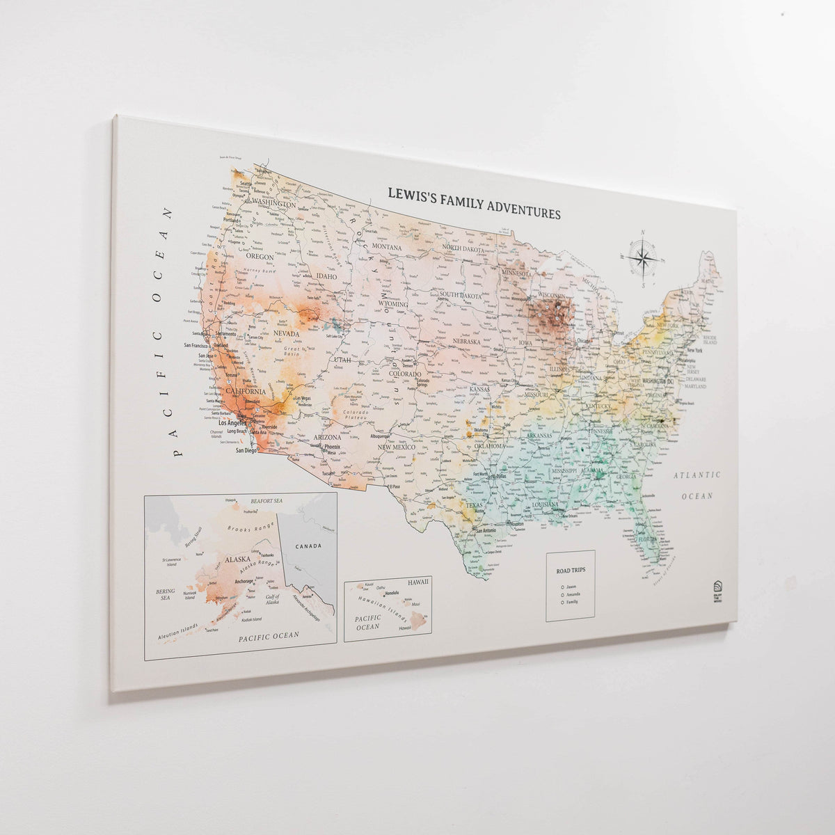 Wooden Canvas USA Map -  Colorful