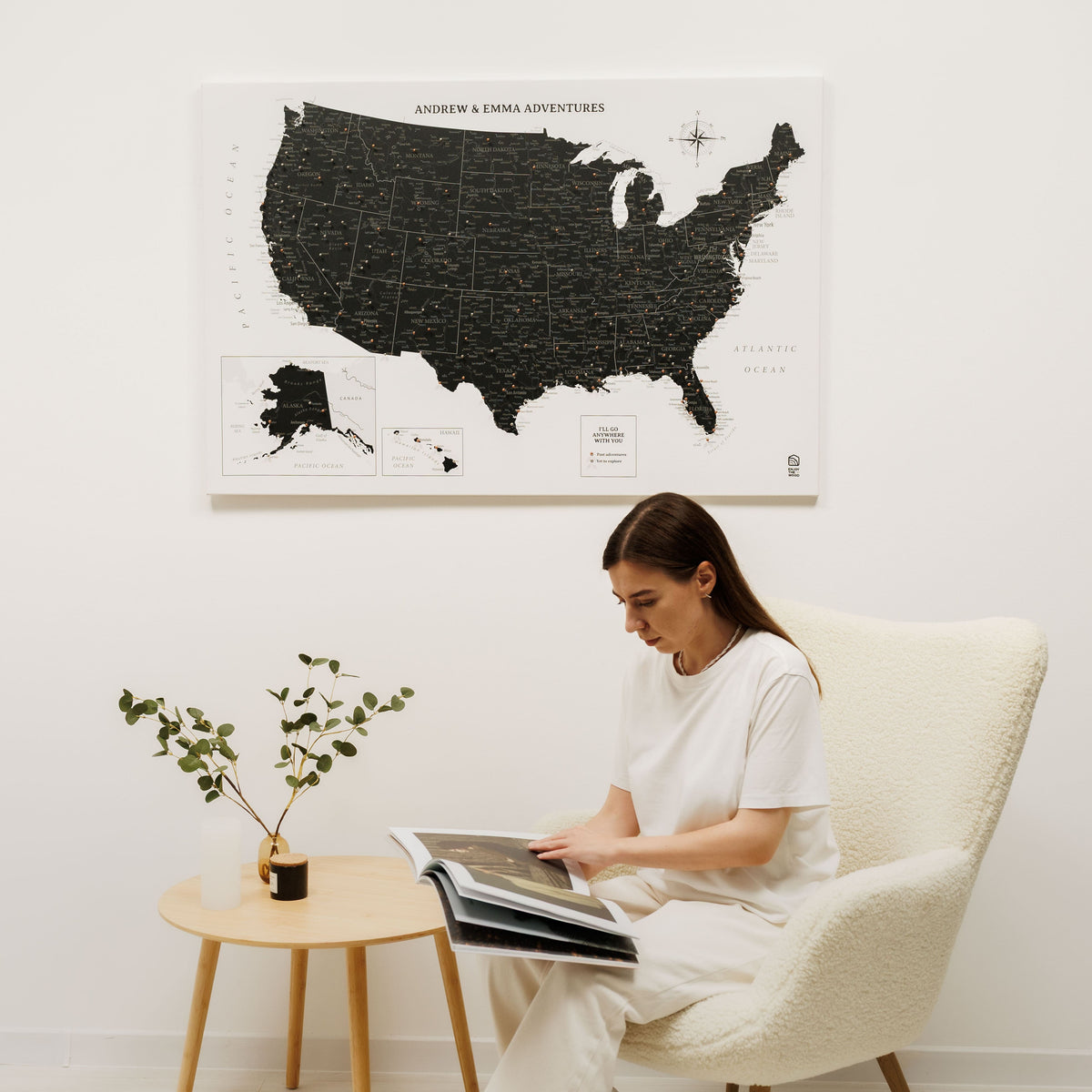 Wooden Canvas USA Map - Onyx