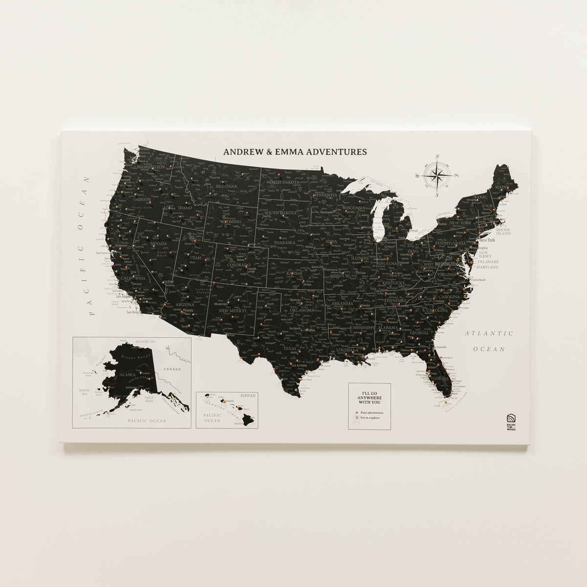 Wooden Canvas USA Map - Onyx