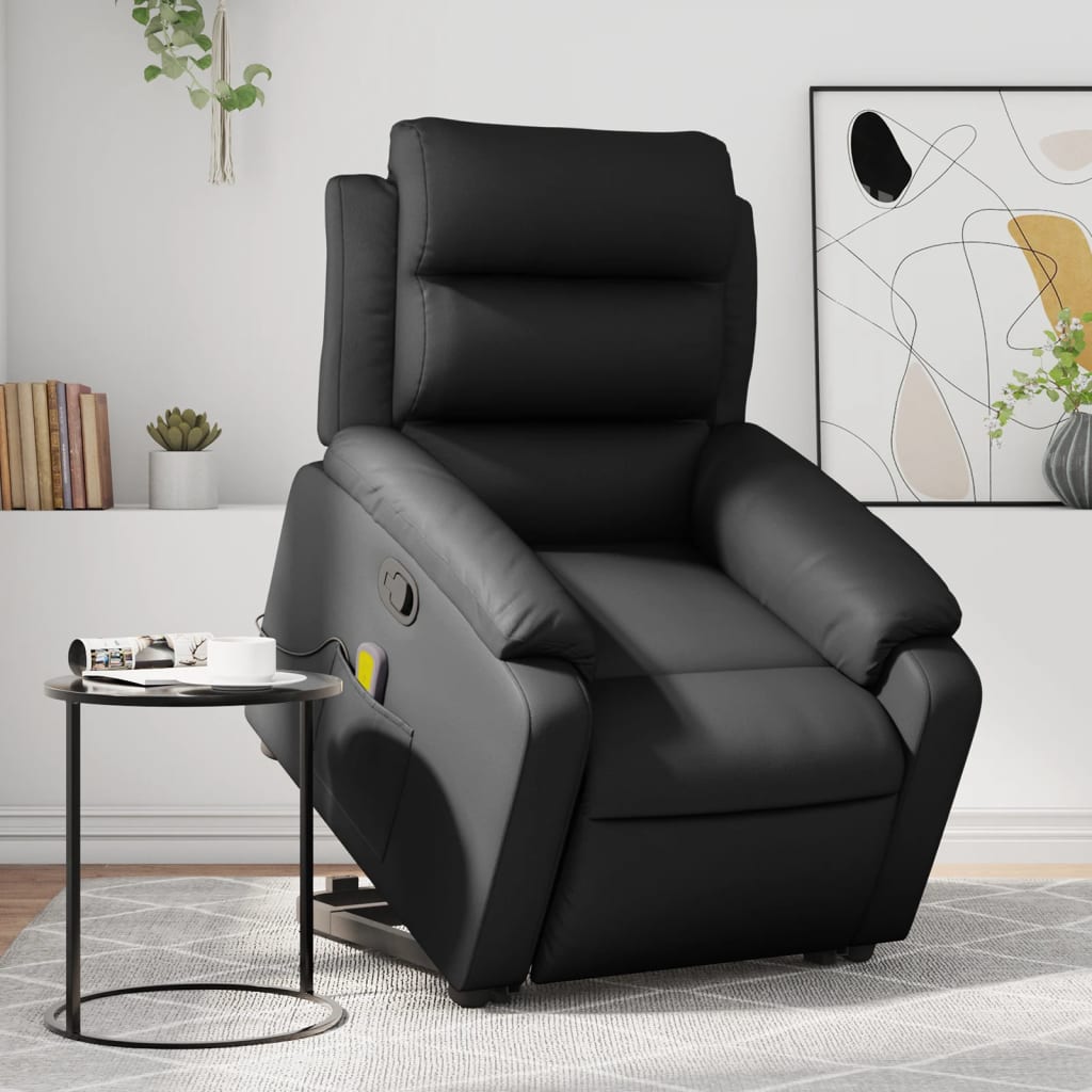 vidaXL Stand up Massage Recliner Chair Black Faux Leather