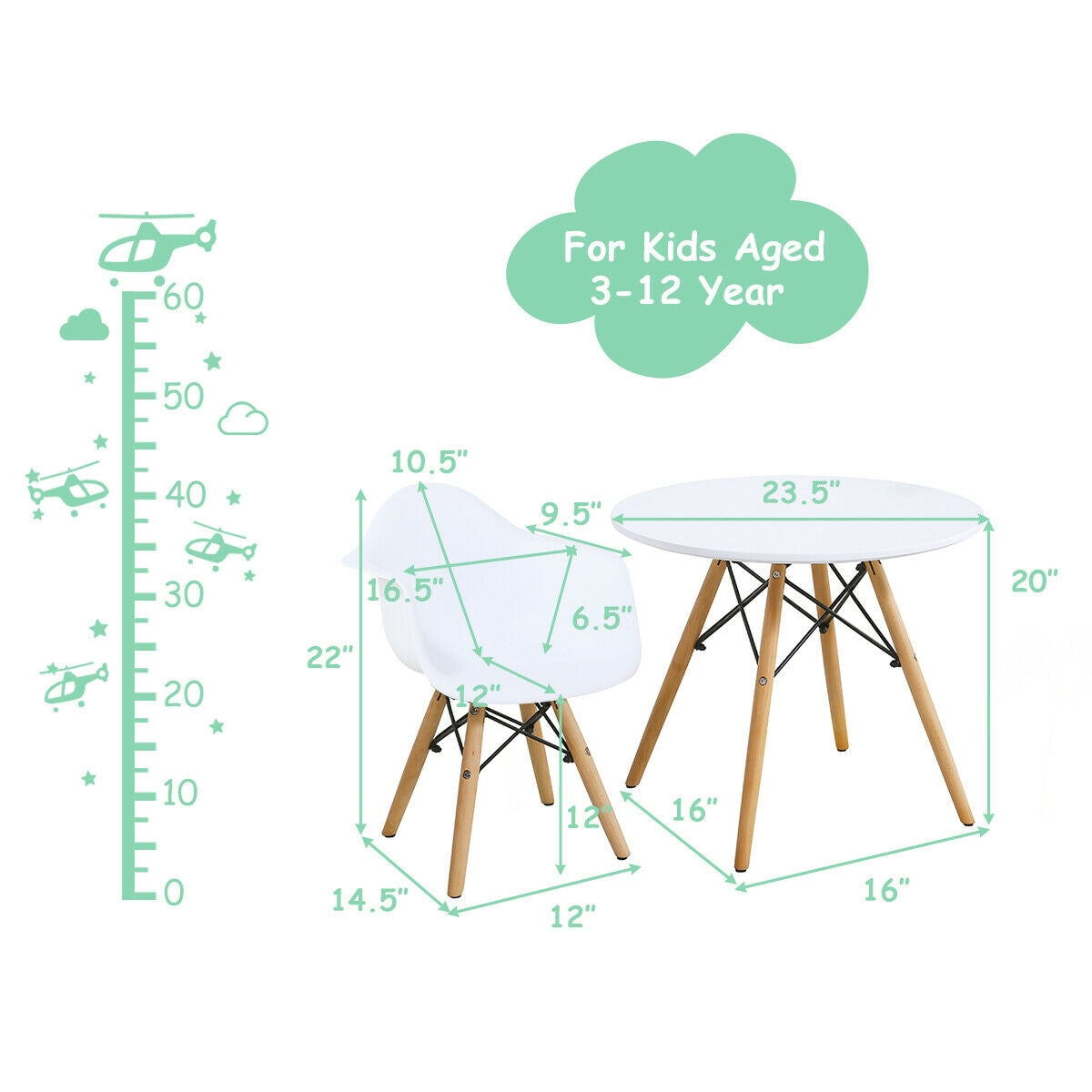 5 Piece Kids Modern Round Table Chair Set