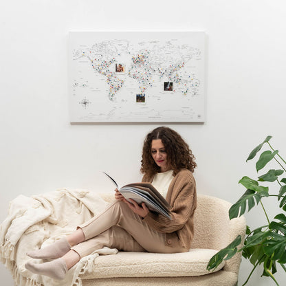 World Map on Canvas - White